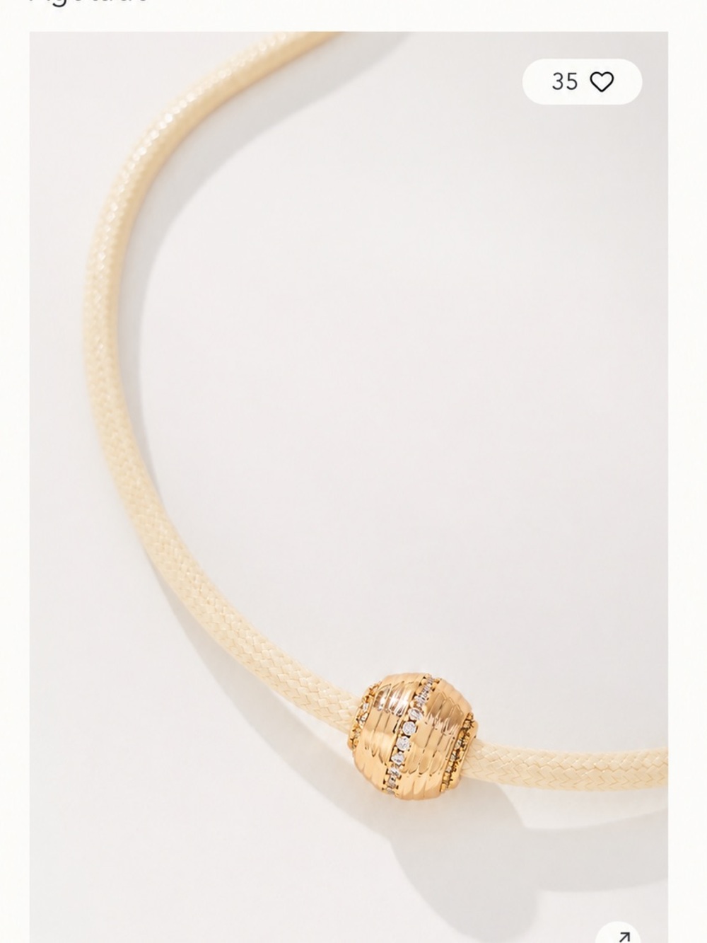 Anthropologie Cream Woven Cord Necklace. In Ecru , single bead accent NWTS